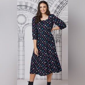 Elegant Long Sleeve Dress with Multicolor Patterns